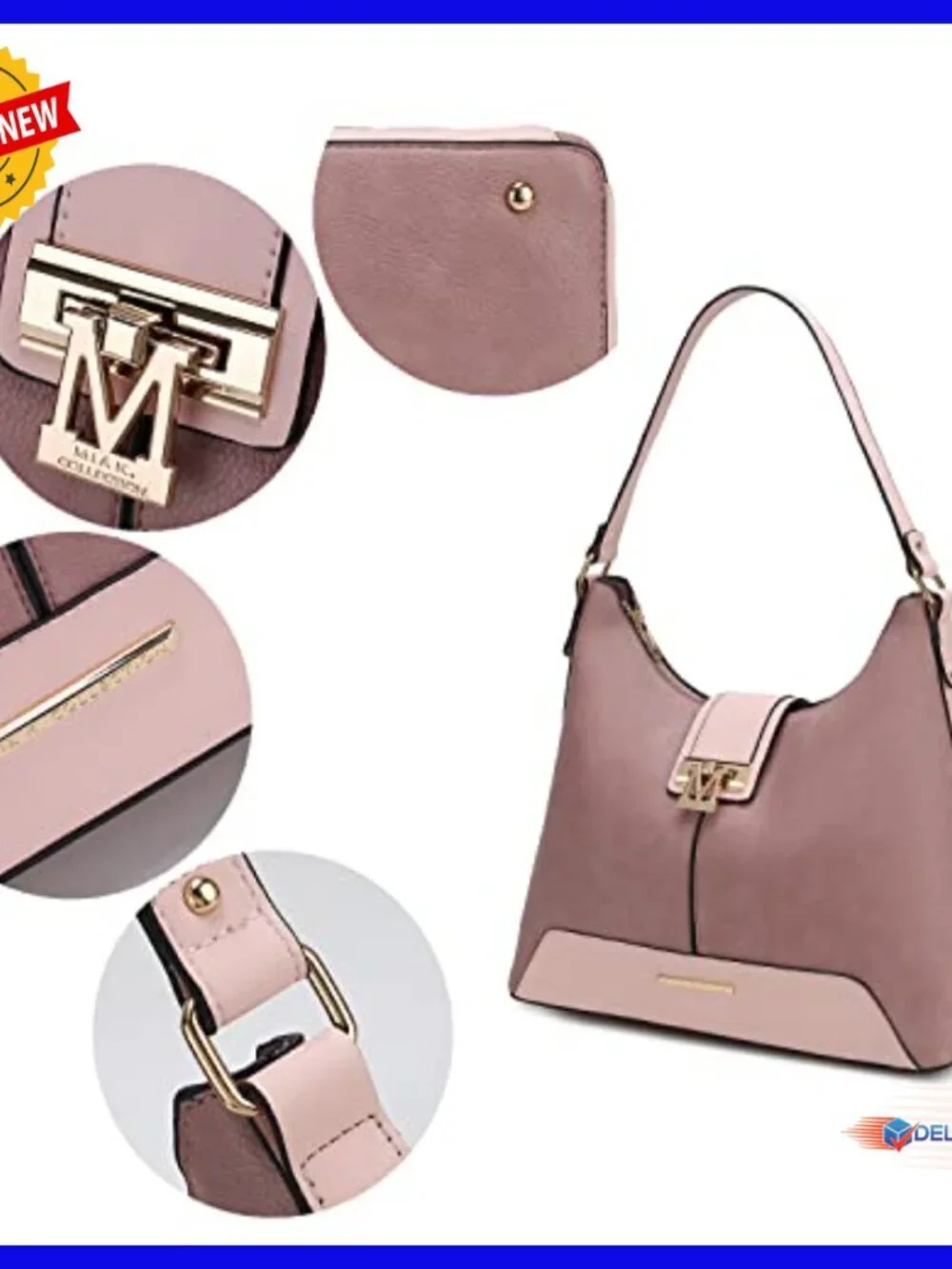 Vegan Leather Hobo Bag with Wristlet, Convertible Shoulder Purse